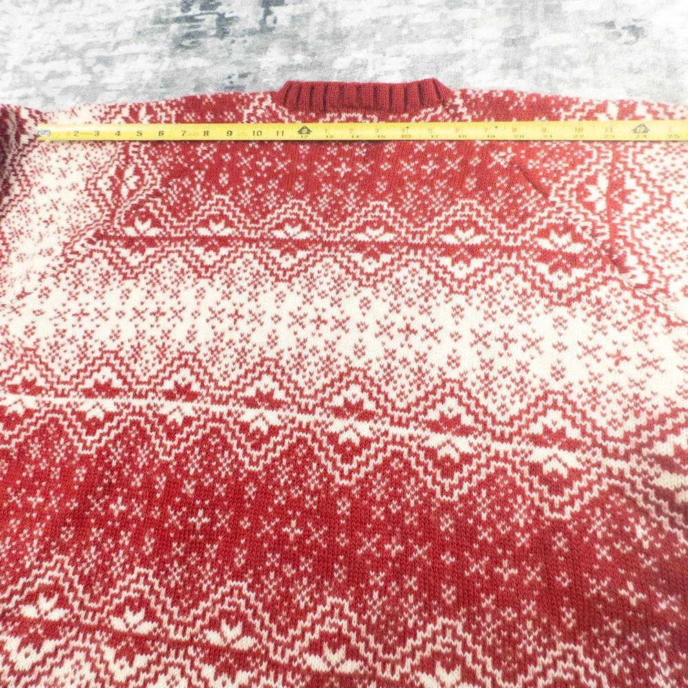 Vintage J. Crew Mens XL 100% Wool Fair Isle Nordic Sweater Red White Oarsman Tag
